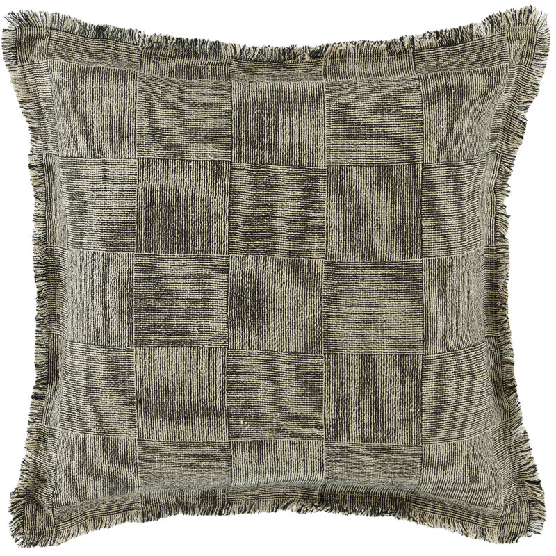 20" Square Black and Natural Linen Throw Pillow