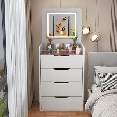 60CM 3-In-1 Vanity Desk Set With Flip-Top Mirror, Glass Desktop, 3 Drawers, And Cushioned Stool For Bedroom | Gift Idea