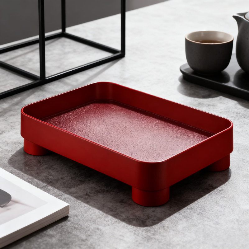 Wine Red,European Vintage Style Square Tray With Raised Edge - Leather Multifunctional Organizer For Jewelry, Watches, Remote Controls, Bathroom Essentials, And Tabletop Decor