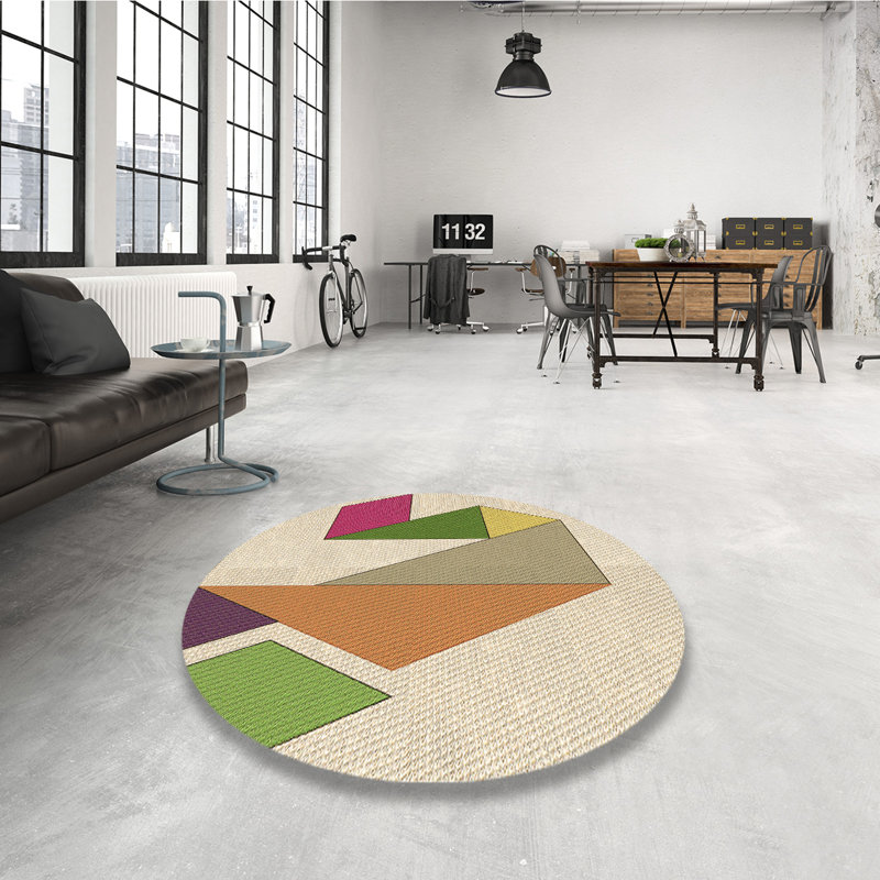 Tapis beige / vert / orange Tonnele, Rond 4 pi