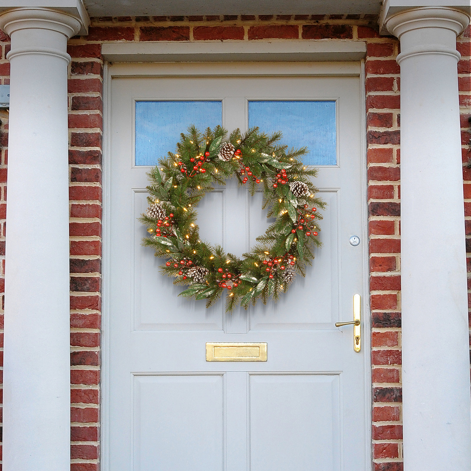 Frosted Berry Pre-Lit Wreath, 24" H x 24" W x 4" D
