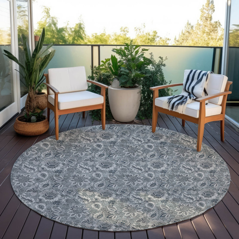 Flitwick Washable Floral Indoor / Outdoor Rug, Round 8'