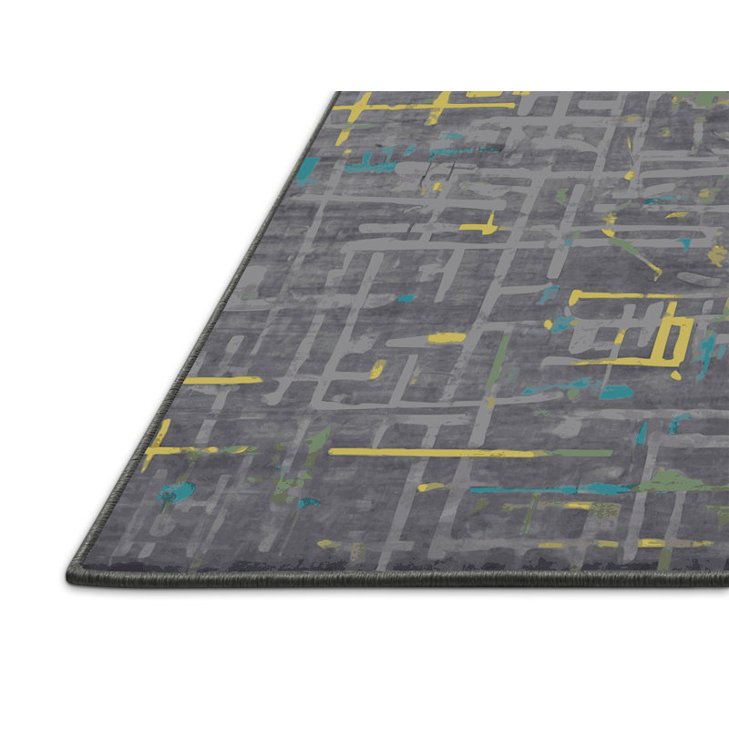 Tapis gris soyeux et moelleux, Rectangle 7 pi x 9 pi