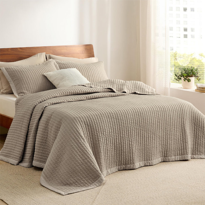 Bedspread Coverlet Lightweight Soft Quilt Bedding Set, Twin Quilt + 1 Standard Pillow Sham, Taupe Corduroy