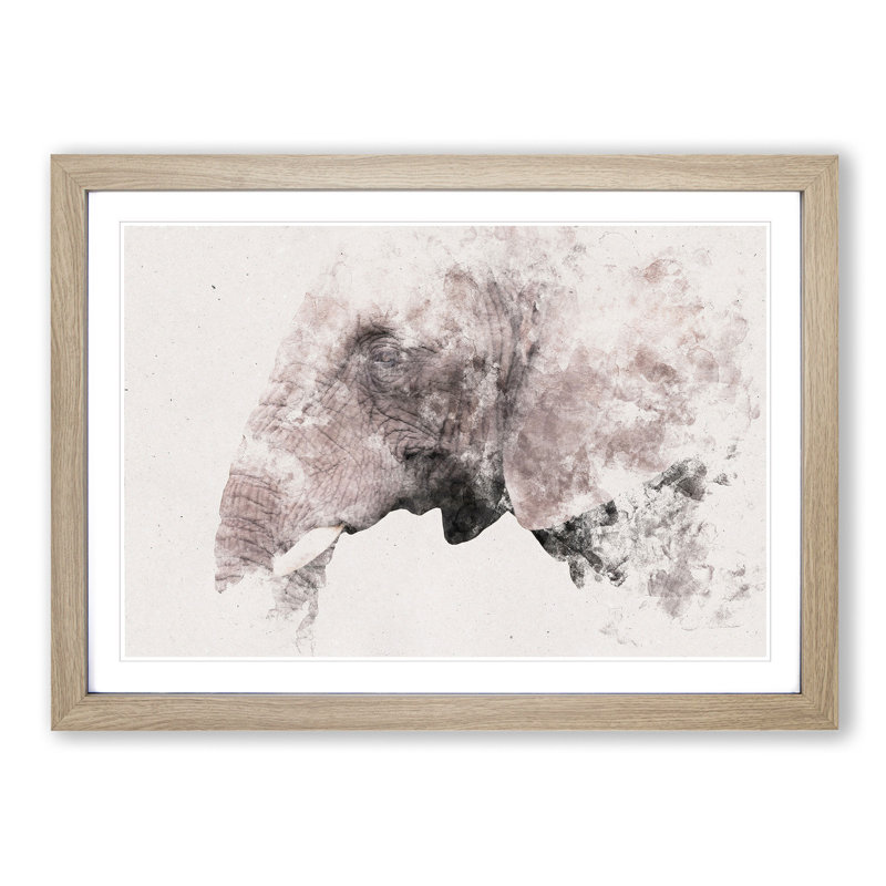 Portrait of an Elephant - Picture Frame Graphic Art Print, 62cm H x 87cm W x 2cm D, Oak Framed
