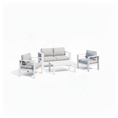 Ensemble de conversation 4 pièces pour patio moderne en aluminium 4 pièces avec coussins épais et structure et table basse