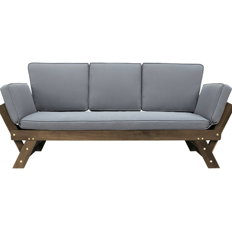 Lit de jour d'extérieur en bois avec rembourrage - Élégant et pratique, brun et gris réglable à l'eau, brun / gris