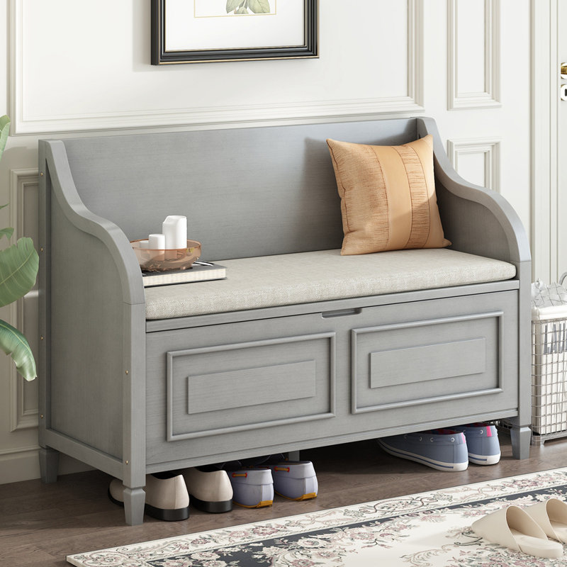 42" Wide Shoe Storage Bench with Cushion Entryway Bench Flip Top Storage Bench, Gray