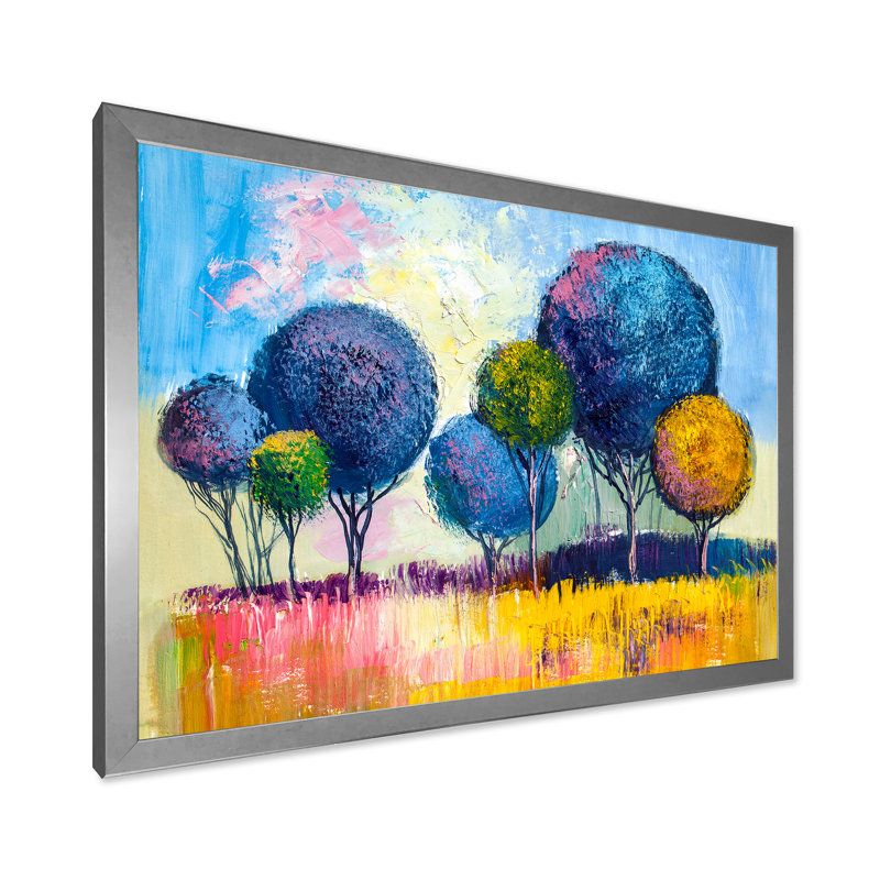 Autumn Fantasy Trees III - peinture sur toile, H 16 po x l 32 po x p 1 po, Cadre photo argenté