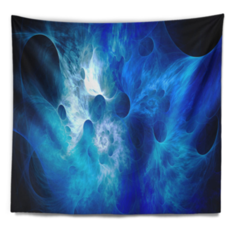 Tapisserie florale fumée bleue fractale, H 78 po x l 92 po