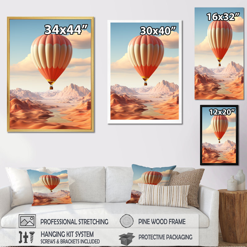 «Hot Air Balloon Voyage in the Skies Harmony», reproduction sur toile, Cadre flottant noir, H 40 po x l 30 po x P 1,5 po