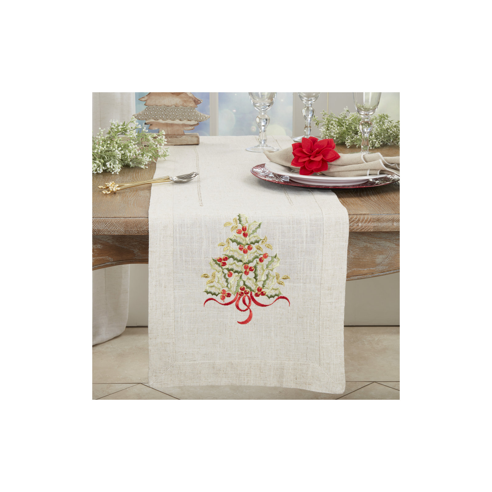 Ayverie Floral Christmas Table Runnner, 72" x 16"