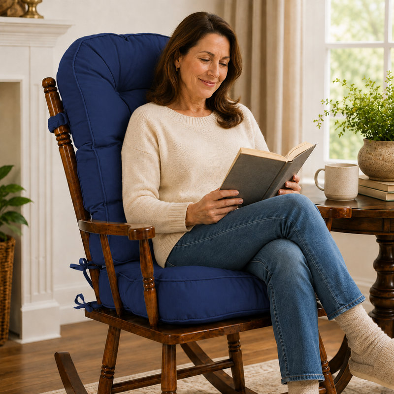 Ensemble de coussins imperméables capitonnés pour chaise berçante, avec dossier antidérapant et attaches sécurisées, Bleu