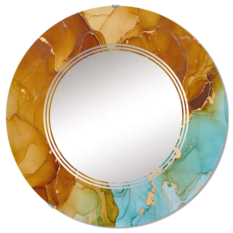 Brun et bleu, art abstrait fluide de luxe V - miroir mural moderne, 24 po x 24 po