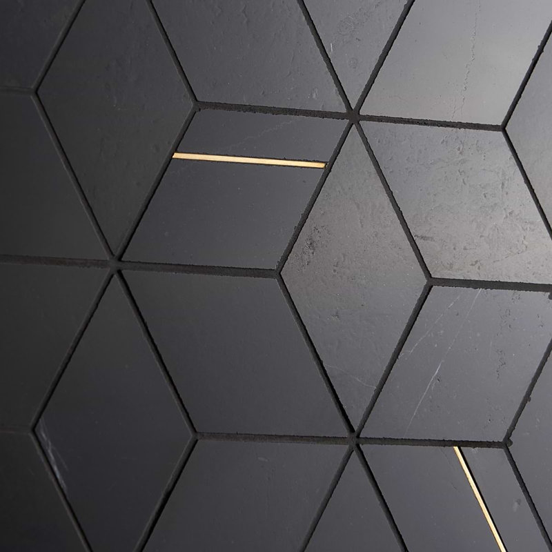 Morgana Polished Marble And Brass Mosaic, Nero
