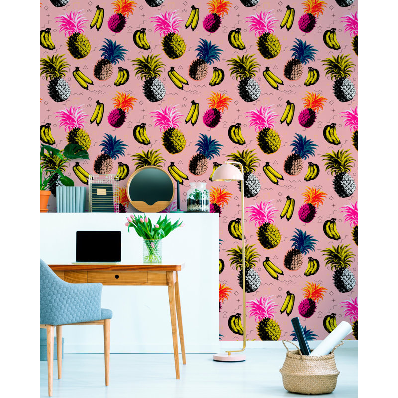 Nouvelle Pop Floral Wallpaper Roll, Pink/Black/Blue/Yellow