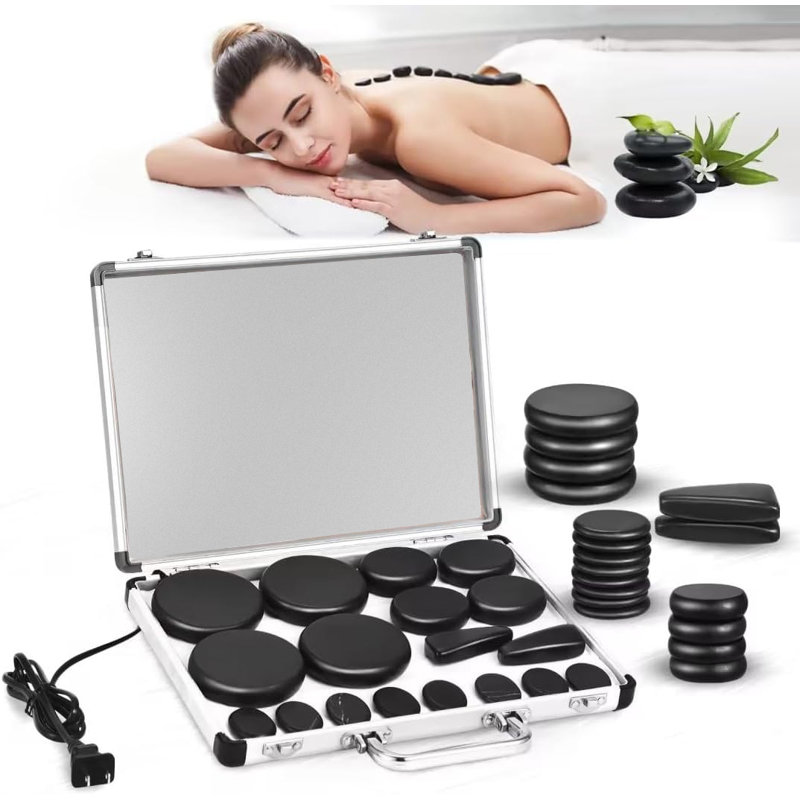 Ensemble de massage 18 pierres avec ensemble de chauffage Hot Stones pour 4 tailles
