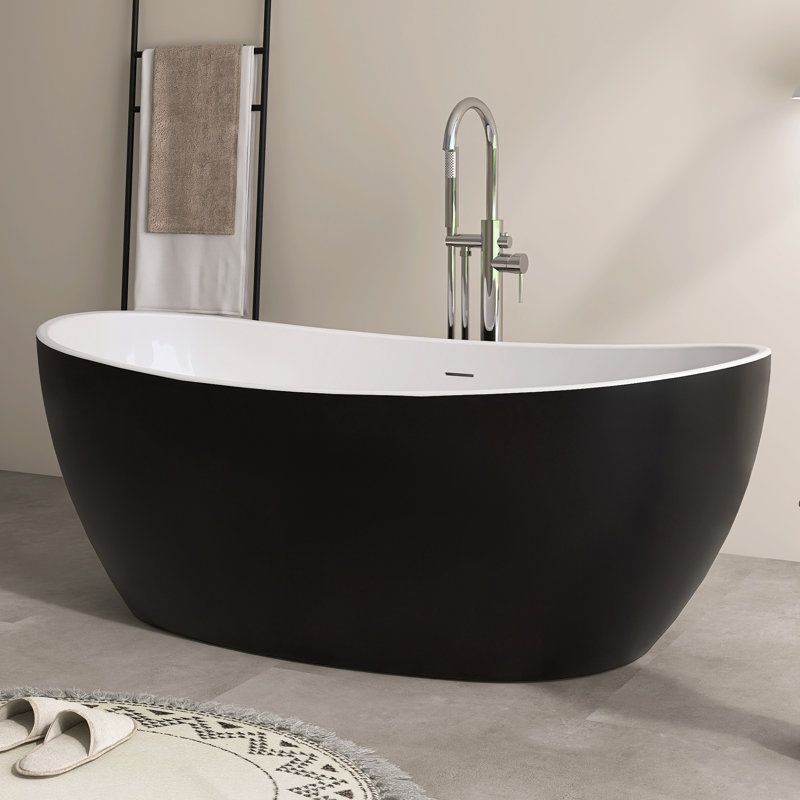60" Freestanding Soaking Bathtub Acrylic Freestanding Tubs(White Inside, Black Outside)