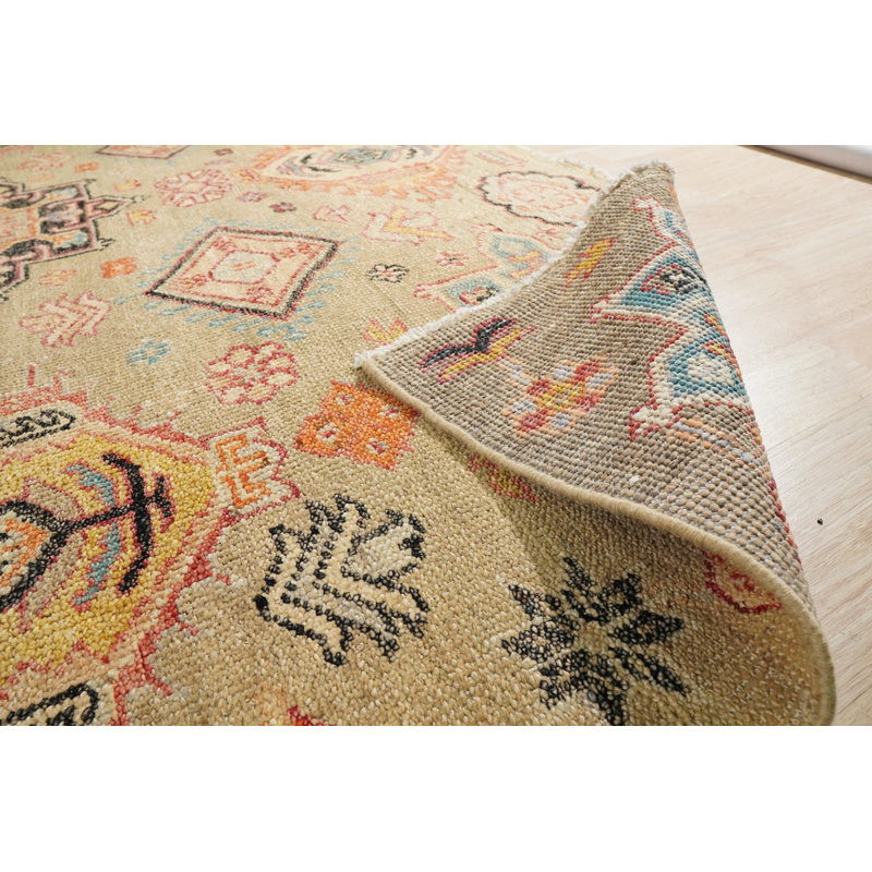 Ivory Hand Knotted Wool Area Rug, Rectangle 6' x 9'