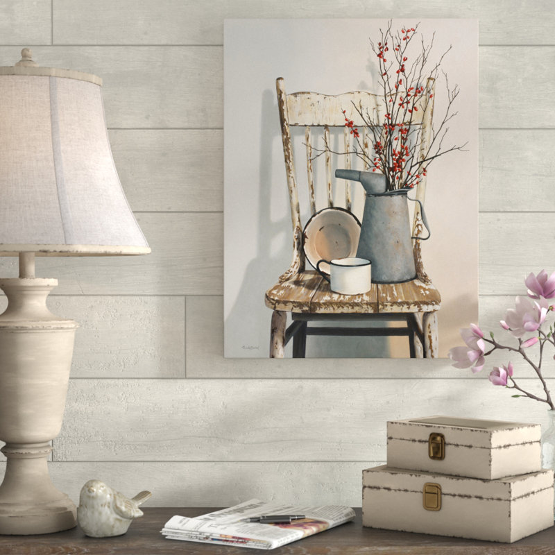 « Watering Can on Chair » par Cecile Baird, reproduction sur toile, H 32 po x l 24 po x P 2 po