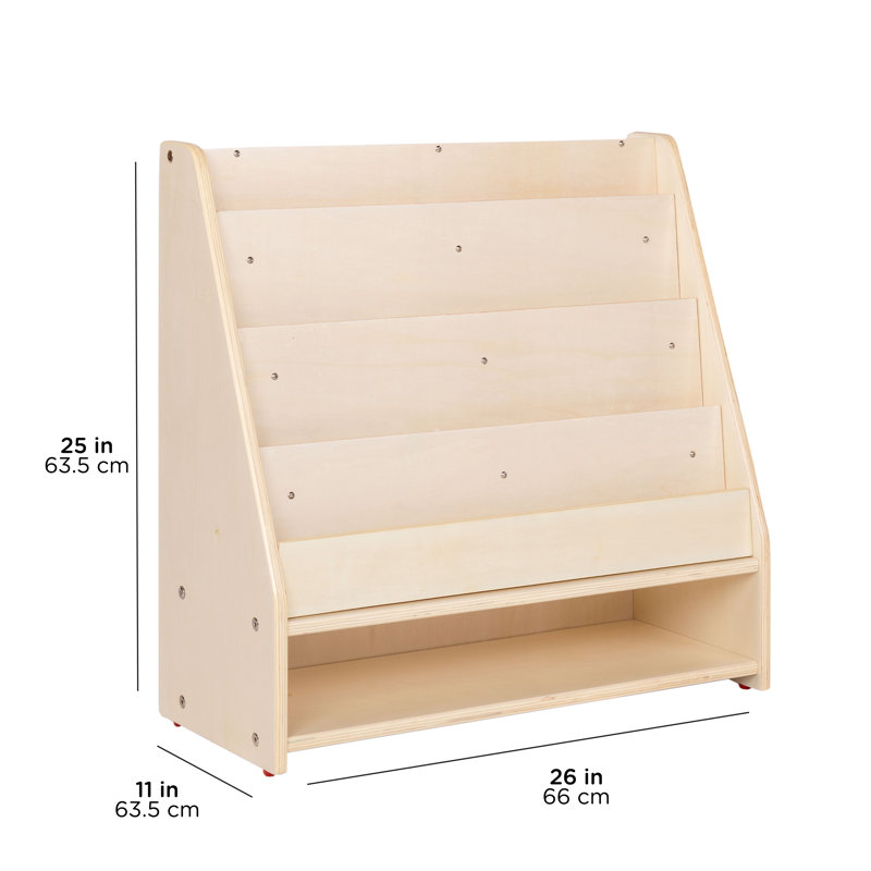 Angeles Birch Mobile 4-Shelf Book Display with Storage