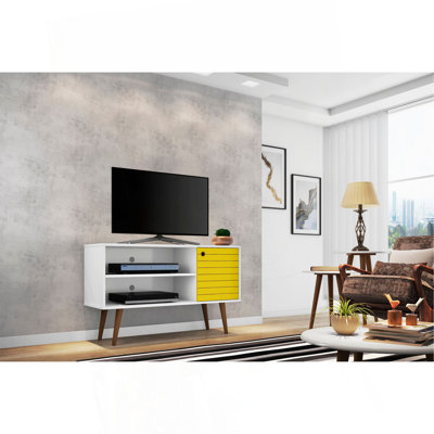 Meuble télé blanc et jaune