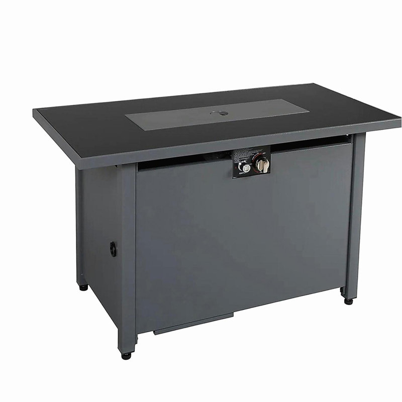 Smoked Glass Metal Rectangular Fire Pit, Gris