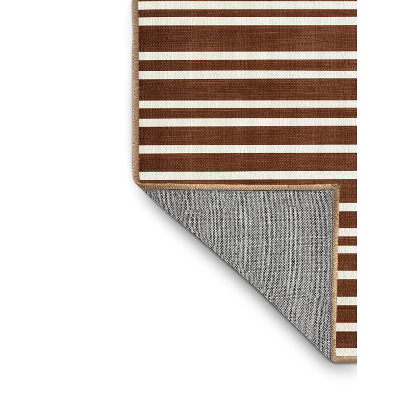 Machine Washable Horizontal Stripes Brown Area Rug, Square 7'