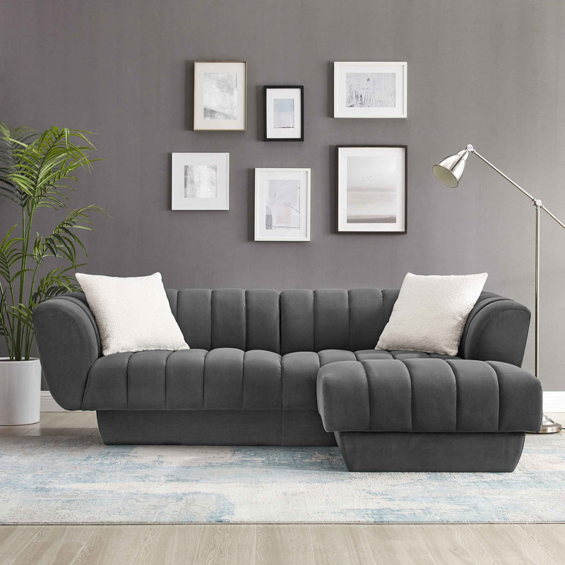 87.9Cm Wide Velvet Square Footstool Ottoman, Grey Velvet