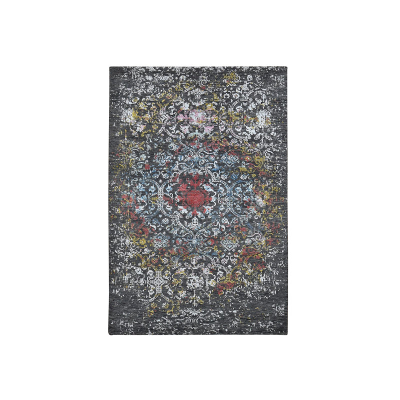Tapis noir en laine et en soie noué à la main 6 pi 1 po x 9 pi 2 po DCB8CCD432BE4B31A42CEA5D562CAE6D