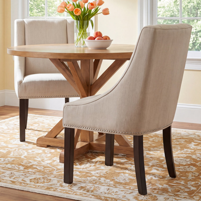 Sorrento 19.7'' H Upholstered Armchair, Beige, Weathered Oak