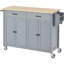 Chariot pour îlot de cuisine avec plateau en bois massif et roues verrouillables, largeur de 54,3 pouces, armoire à 4 portes et deux tiroirs, support à épices, support à serviettes (gris bleu)-1351783127