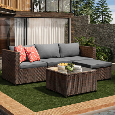 Dossena Wicker 3 - Person Modular Patio Conversation Sets with Cushions