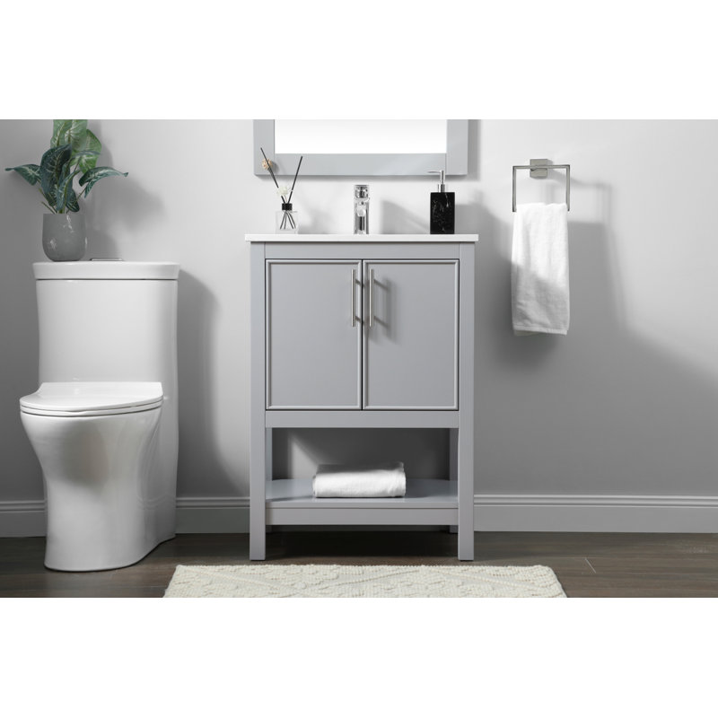 Everett 24'' Single Bathroom Vanity with Engineered Marble Top, Gray