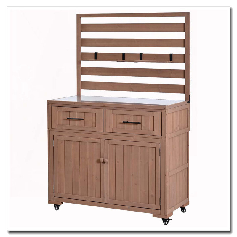 64.9'' H Large Patio Kitchen Island Solid Wood Kitchen Cart, Brown