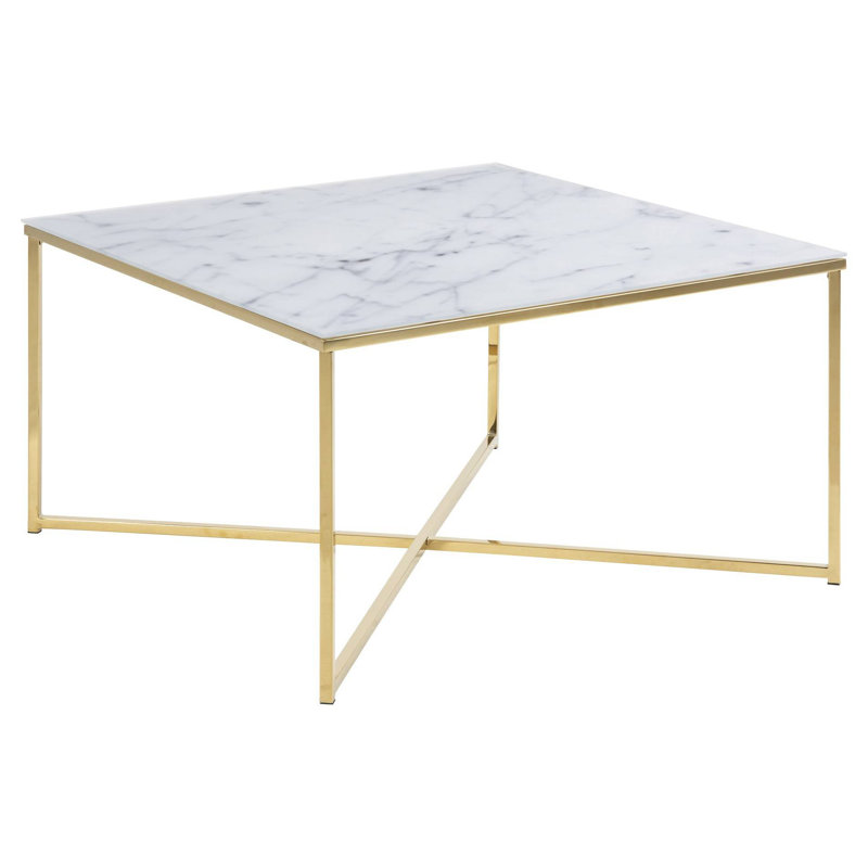 Bonilla Frame Coffee Table, 45cm H x 80cm L x 80cm D, White Top, Gold