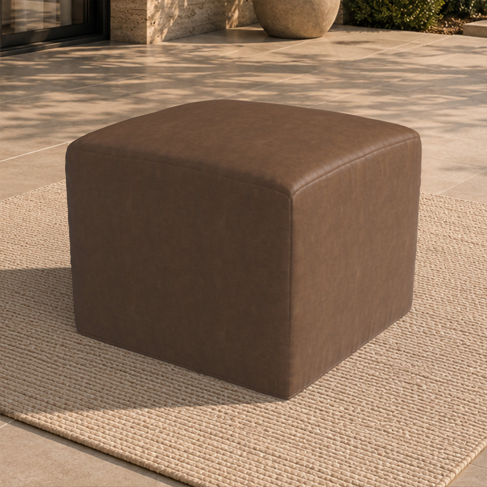 Cupertino 22" Leather Patio Pouffe