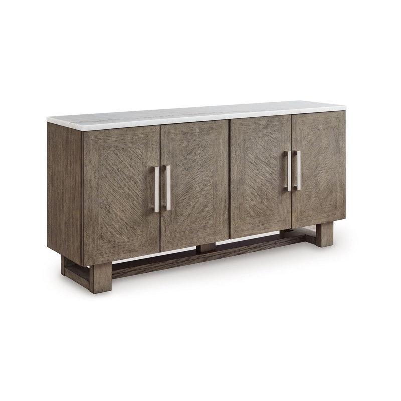 Grayish Brown and White 68" TV Stand with Marble Top
