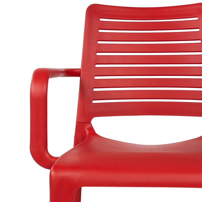 Geralde Stacking Patio Dining Armchair with Cushion, Cherry