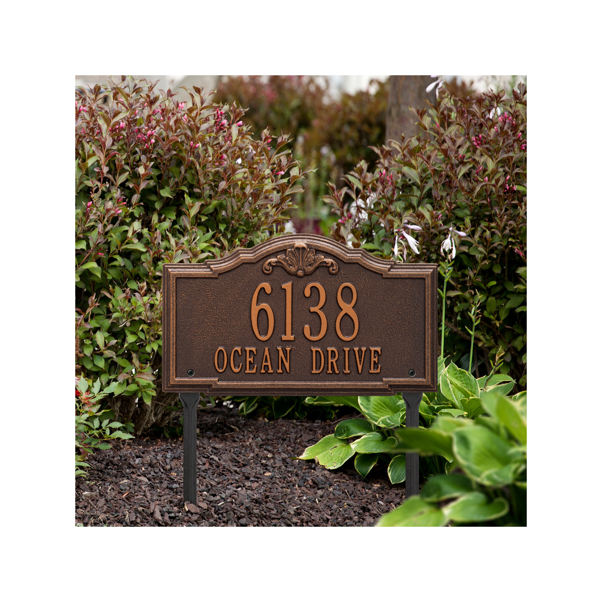 Gatewood Personalized Standard 2-Line Lawn Address Sign, Antique Copper, Yes