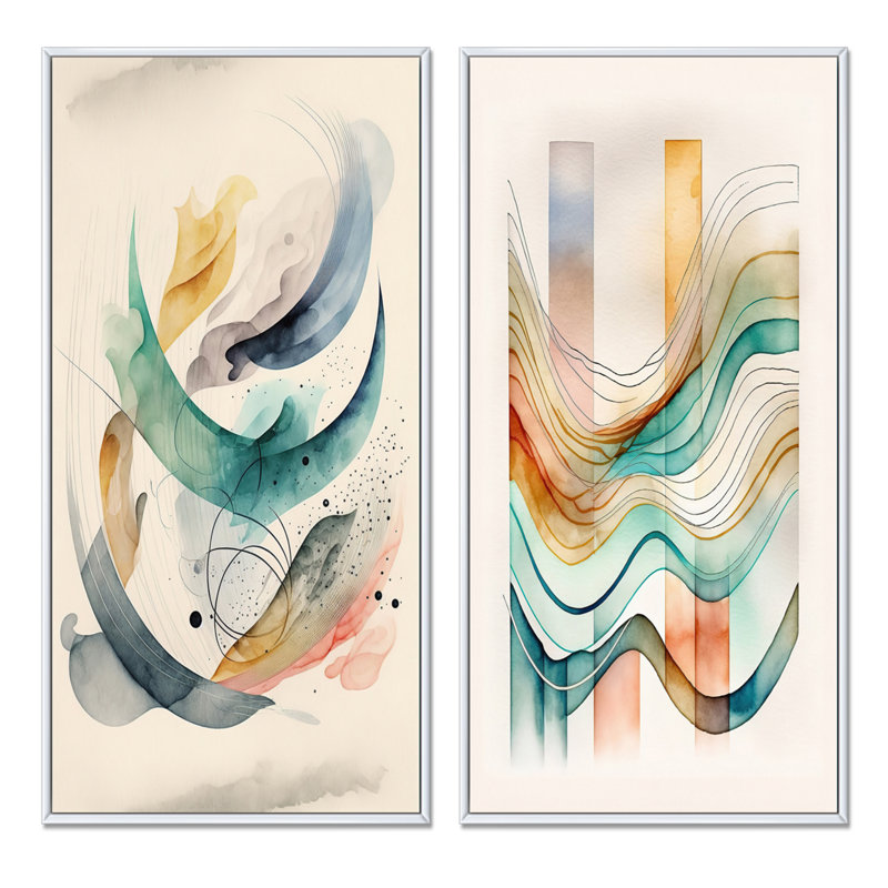 " Soft Minimalist Abstract " 2 - Pieces, White Framed, 20" H x 24" W
