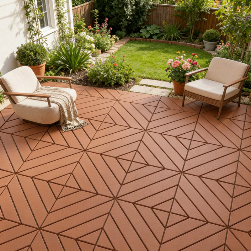 30.5cm L x 30.5cm W Plastic Interlocking Deck Deck Tile Kit, Brown