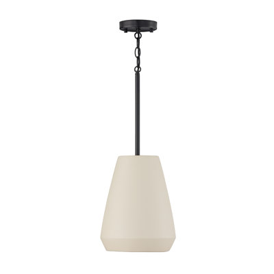 9.75" W x 13.25" H 1-Light Handcrafted Terracotta Pendant in Ivory and Matte Black