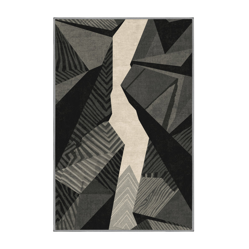 Tapis gris moelleux moelleux à motif géométrique rustique gris, 8 x 10