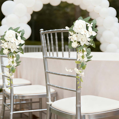 2pcs Christmas Wedding Aisle Pew Artificial Flower Arrangements - Rose Faux Hanging Decor for Ceremony Chair Backs, Church Reception Outdoor Decor (Without Chiffon Ribbons), Ideal Christmas Decorations & Home/Room Decor