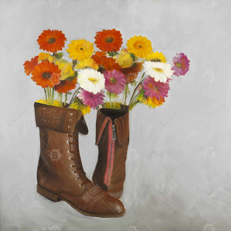 Rustic Canvas Boots with Daisies - Floral & Botanical Decor