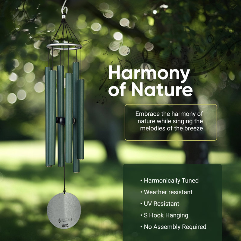 Carillons extérieurs 6 tubes Nature's Melody, H 28 po x l 4,5 po x P 4,5 po, Vert forêt