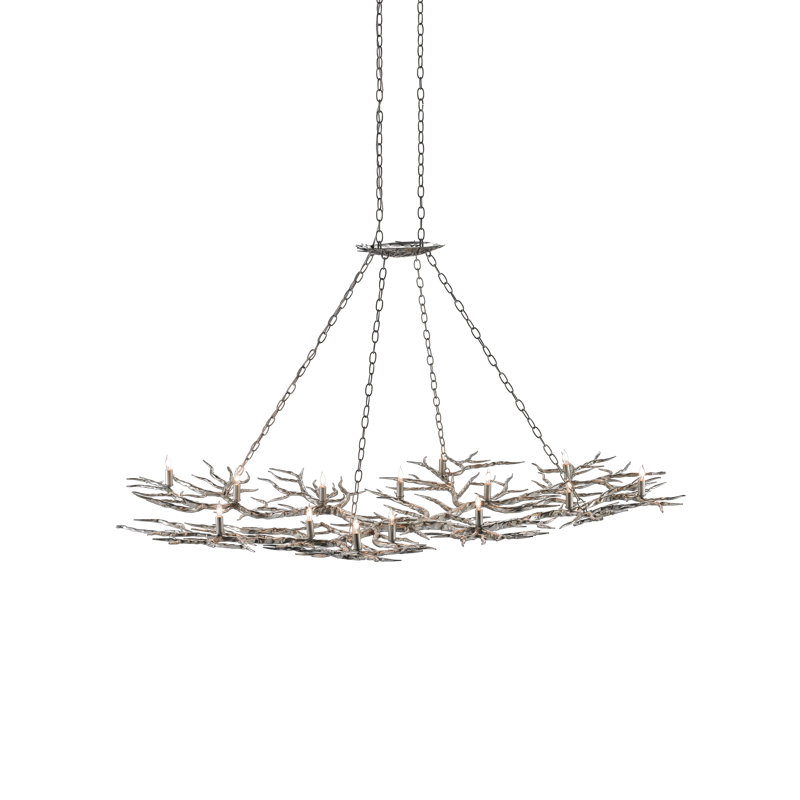 Lustre linéaire moderne unique à 14 lumières Rainforest, Feuille d'argent