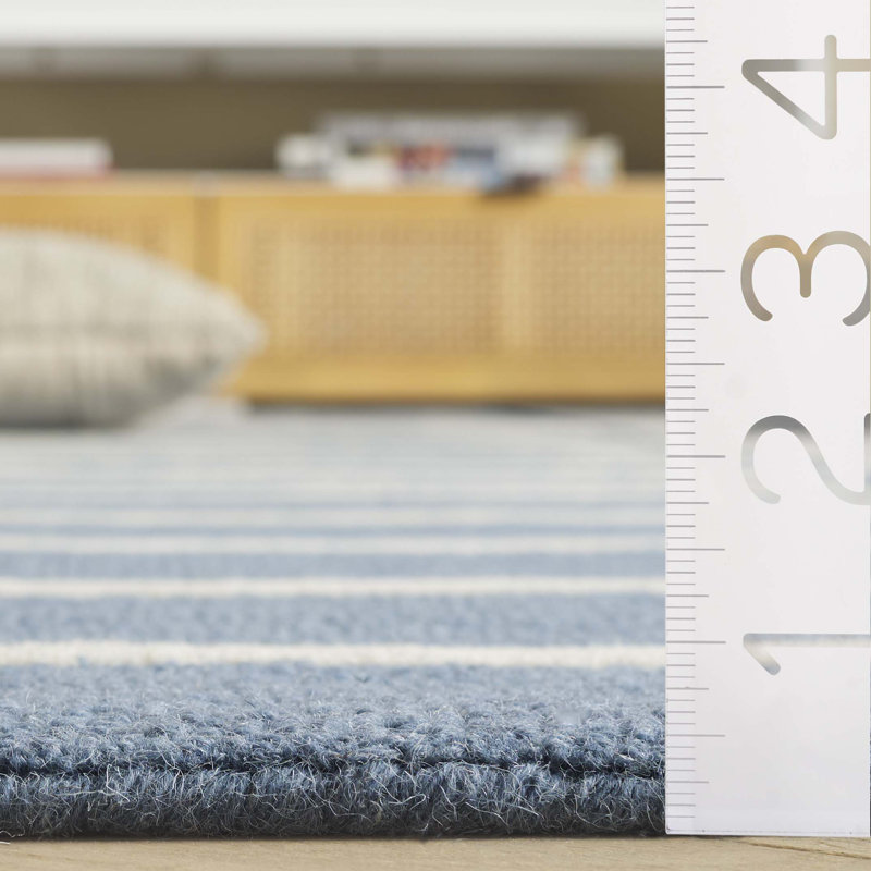 Zoticus Handtufted Wool & Cotton Striped Rug in Blue/Ivory, Square 6"