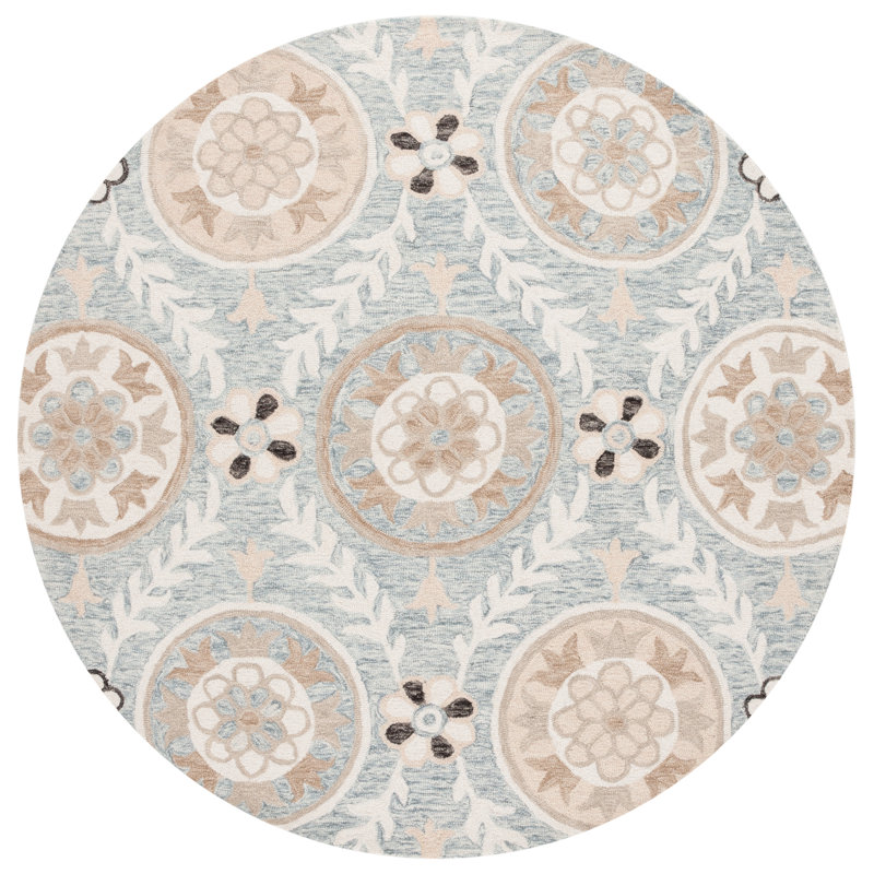 Jardin Hand Tufted Wool Cotton Floral Rug in Ivory/Light Gray, Round 6'